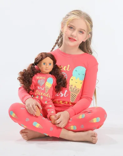 Vista 6 de Babyroom Girls Pajamas Matching Doll Pjs Toddler Kids Cotton Sleepwear Christmas Clothes