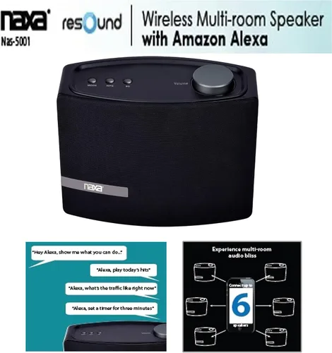 Vista 5 de Naxa Electronics NAS-5001 Altavoz multihabitación Wi-Fi y Bluetooth con control de voz Amazon Alexa compatible con dispositivos iPhone y Android