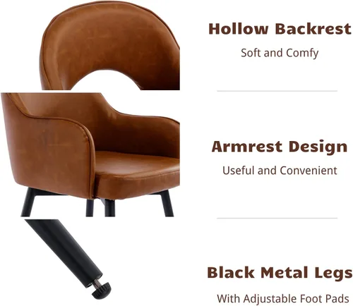 Vista 7 de HEAH-YO Juego de 2 sillas decorativas giratorias modernas, sillas de comedor de piel sintética con reposabrazos y patas de metal negro, sillas