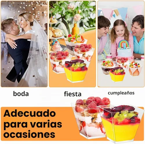 Vista 6 de Jeffbaubl Paquete de 100 tazas de postre, plástico de 2 onzas, diseño