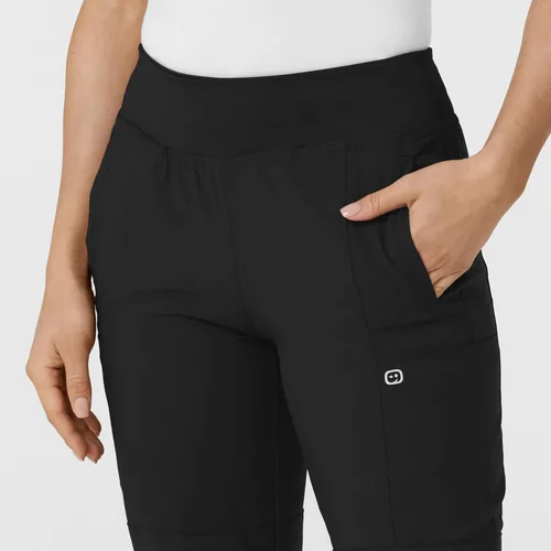 Vista 5 de Pantalón de hospital para mujer con cintura cómoda y estilo jogger, rojo, talla S Negro