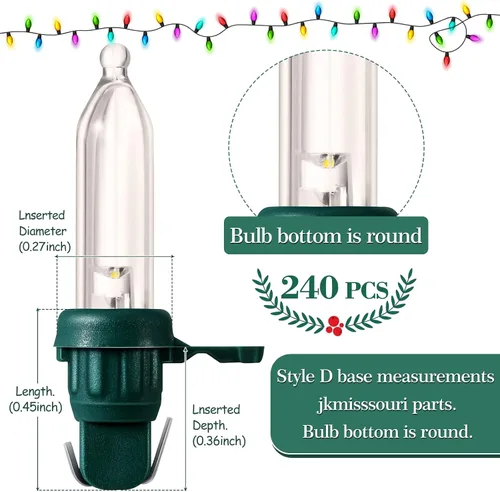 Vista 2 de Remagr 240 bombillas LED de repuesto para Navidad, mini bombilla LED de gran angular para árbol de Navidad, cadena de luz para exteriores, repuesto