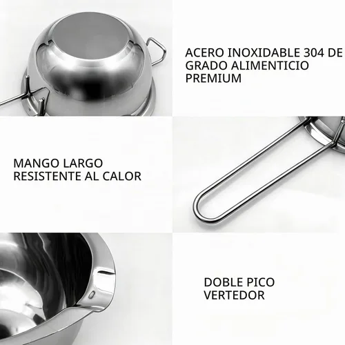 Vista 5 de Juego de ollas de doble caldera de acero inoxidable con espátula de silicona para derretir chocolate, mantequilla, queso 20.3 fl oz+ 54.1 fl oz