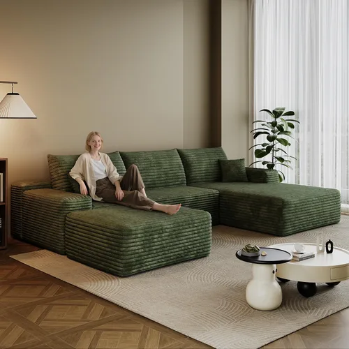Vista 18 de Sofá modular en forma de L de 96 pulgadas con diván, moderno y cómodo sofá de pana para sala de estar, sofá de espuma viscoelástica, no requiere