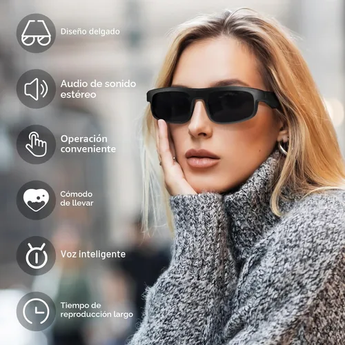 Vista 4 de Gafas inteligentes, gafas de sol Bluetooth polarizadas con altavoz, asistente de voz, de oreja abierta, protección UV, gafas de audio