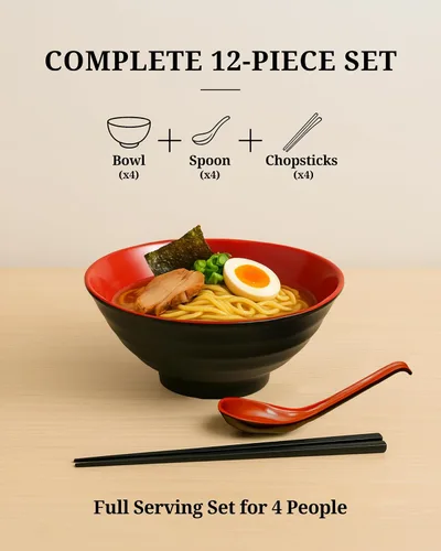 Vista 2 de APEX S.K. Juego de tazones de ramen grandes Pho Tazones y Cucharas Asiático Pho Bowl Tazones de melamina Cuchara Japonesa Sopa Oriental 50.7 fl oz