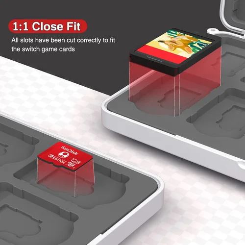 Vista 4 de Switch Game Case Storage 24 juegos para tarjetas y 24 ranuras para cartuchos Micro SD soporte para juegos Switch para Nintendo SwitchOLEDLite funda
