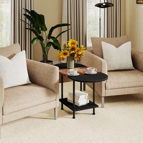 Vista 5 de Mesas de café, mesa central moderna con estante de almacenamiento, mesa de 2 niveles para sala de estar, diseño moderno de dos tonos (negro mezclado)