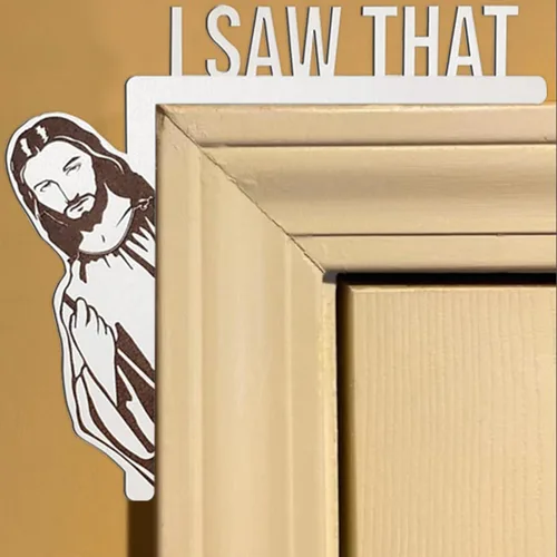Vista 6 de Marco de esquina grande con texto en inglés «Jesús I Saw That Door», madera
