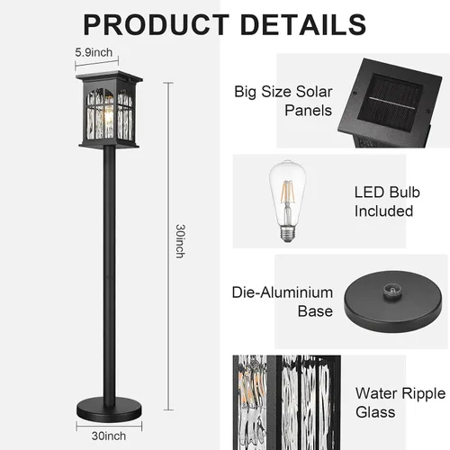 Vista 2 de Luces solares de poste de 30 pulgadas para exteriores, impermeable, lámpara de pie portátil con paneles solares del atardecer al amanecer