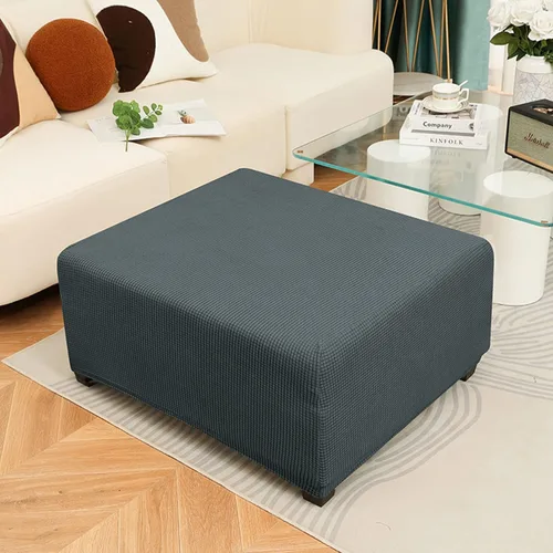 Vista 10 de Funda otomana elástica de 2 piezas, funda otomana de almacenamiento rectangular, fundas de taburete de jacquard para reposapiés, protectores de Negro