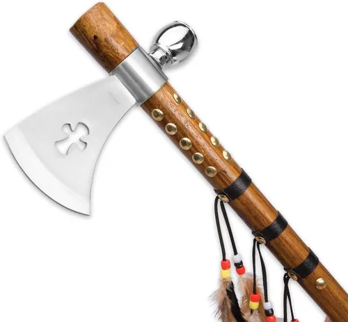 Vista 3 de Wuu Jau Co L-111 Native American Peace Pipe Tomahawk Hacha, 18", Plata