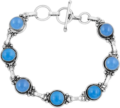Vista 31 de Round Shape Natural & Synthetic Gemstones Silver Plated Bracelets for Women - Vintage Bohemian Style Handmade Birthstone Adjustable Link Bracelet