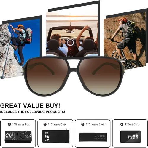 Vista 5 de POLARKING Lentes de sol polarizados de aviador para hombres y mujeres, doble puente cuadrado, gafas de sol deportivas, lentes de sol piloto