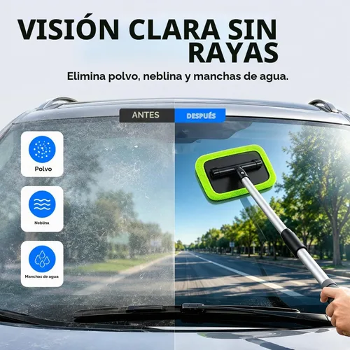 Vista 4 de XINDELL Herramienta de limpieza de parabrisas para automóvil, limpiador de ventanas con mango extensible con almohadillas de microfibra