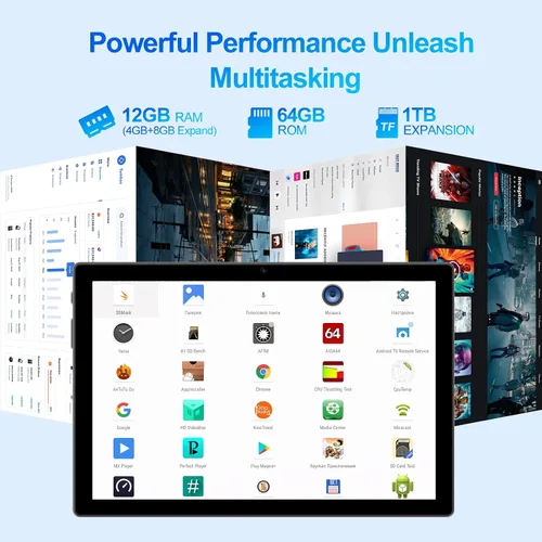 Vista 3 de Tablet Tablet Android de 10 pulgadas con procesador Octa Core 12GB RAM 128GB ROM 1TB expandible 1280x800 IPS pantalla táctil, batería 6000mAh, WiFi