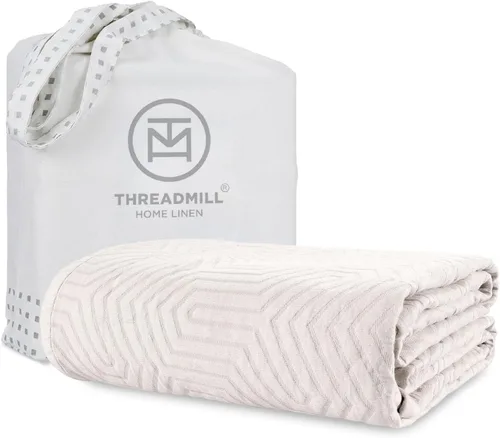 Vista 24 de Threadmill Mantas de algodón de lujo para cama de tamaño Queen Manta de tamaño Queen 100% algodón para todas las estaciones Aster Jacquard