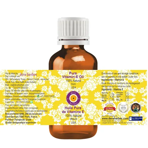 Vista 2 de Deve Herbes - Aceite de vitamina E puro de grado terapéutico natural, 0.16 onzas líquidas