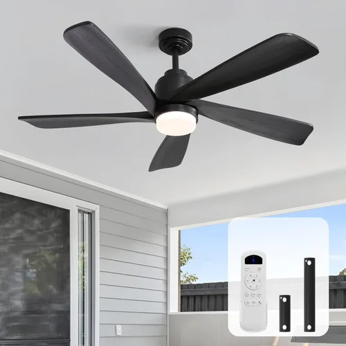 Vista 9 de Sofucor Ventilador de techo con luces y control remoto, ventilador de techo de madera moderno de 52 pulgadas para interiores, casa de campo Negro