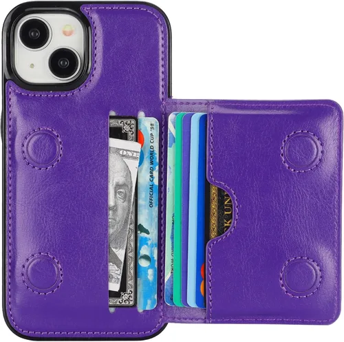 Vista 8 de KIHUWEY - Funda tipo cartera para iPhone 15 (piel, tarjetero), color negro Ranuras para tarjetas de crédito, soporte, piel sintética, cierre