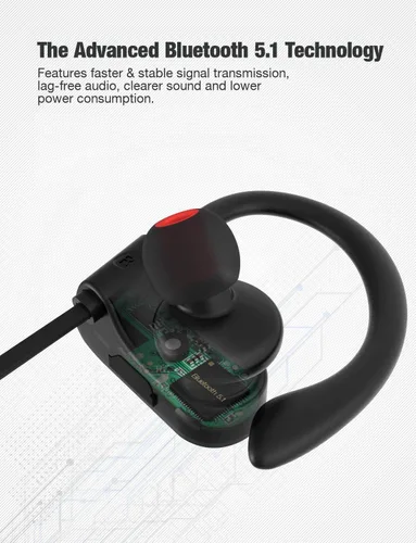 Vista 5 de Auriculares Bluetooth, auriculares inalámbricos IPX7 impermeables deportivos con micrófono HD estéreo a prueba de sudor, auriculares intraurales