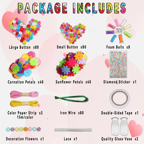 Vista 4 de 7july Manualidades para niñas de 6 a 10 años, haz tu propio ramo de flores con botones y flores de fieltro, florero arte y manualidades para niños