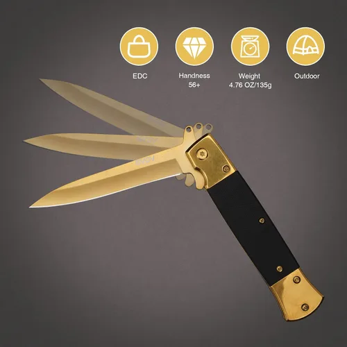 Vista 4 de GVDV - Cuchillo plegable de bolsillo con mango G10, cuchillo EDC de acero inoxidable 7Cr17 con cierre de seguridad, cuchillo para camping, caza
