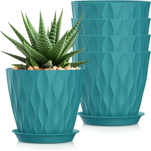 Vista 10 de Macetas SQKH de 4 pulgadas, juego de 6 macetas de interior, macetas con agujeros de drenaje y bandejas para orquídeas, violetas, suculentas, hierbas