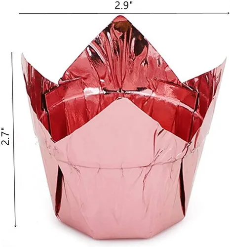 Vista 4 de 100 tazas de papel de aluminio para hornear, forros desechables estilo tulipán, 3.5 onzas, soportes de aluminio reutilizables para cupcakes