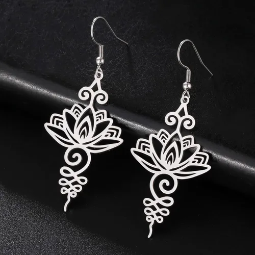 Vista 5 de Pendientes colgantes de loto para yoga, varillas de flores, delicados, lindos, modernos, meditación, chakras, joyería de moda, regalo para niña