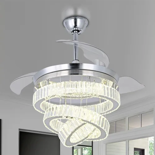 Vista 9 de CLAIRDAI Ventilador de techo de 42" de oro con candelabro de cristal y luces con APP y control remoto, lámparas regulables, 3 cambios