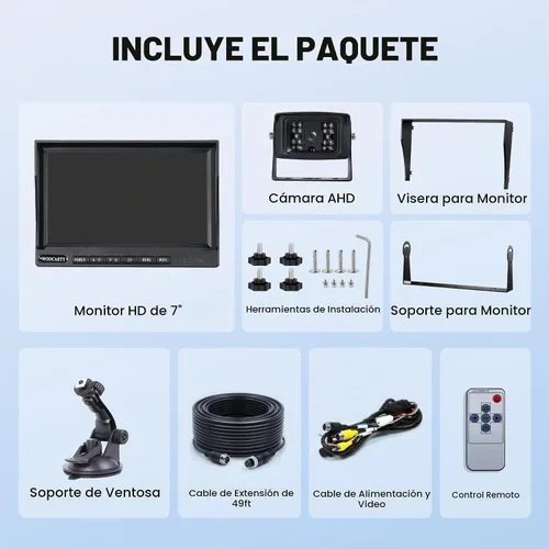 Vista 7 de Sistema de cámara de respaldo con cable AHD1080P de 7 pulgadas, cámara de marcha atrás de visión nocturna IR impermeable IP69k, a prueba
