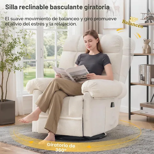 Vista 3 de Korser Silla reclinable giratoria de 360°, mecedora con masaje y calor, reclinables pequeños para espacios pequeños, silla reclinable manual