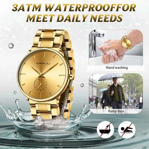 Vista 5 de Mens Watches Ultra-Thin Minimalist Waterproof-Fashion Wrist Watch for Men Unisex Dress with Stainless Steel Band-Black Hands