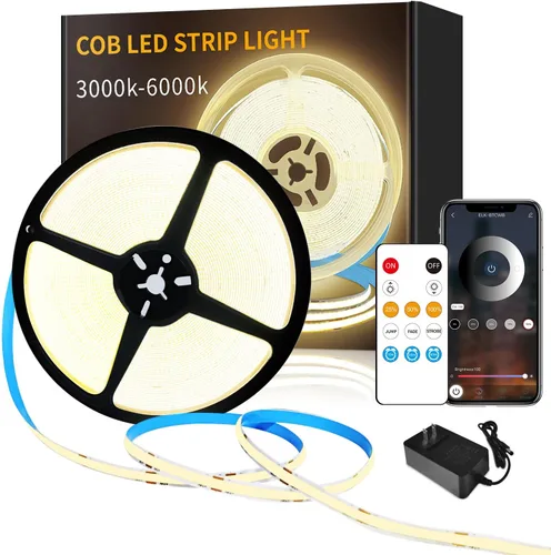 Vista 11 de Tiras de Luces LED COB 32.8 pies, 6000K DC 24V Regulables Blancas Flexibles Luces de Cuerda LED para Dormitorio, con Control Remoto y de Aplicación
