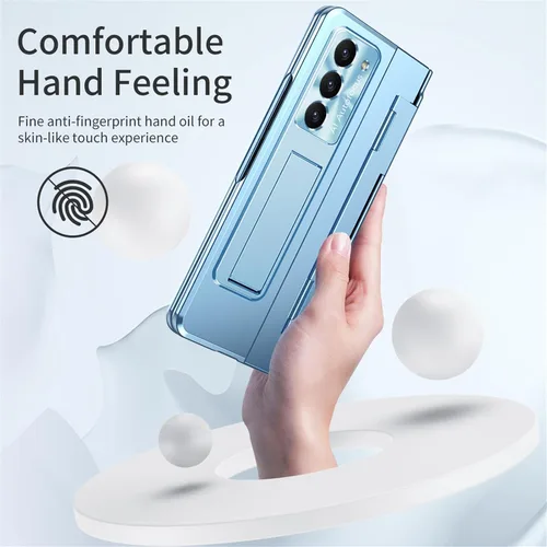Vista 2 de Funda para Samsung Galaxy Z Fold 5 2023, carcasa de una pieza Z Fold5 con función atril y protector de pantalla, protección completa (azul)