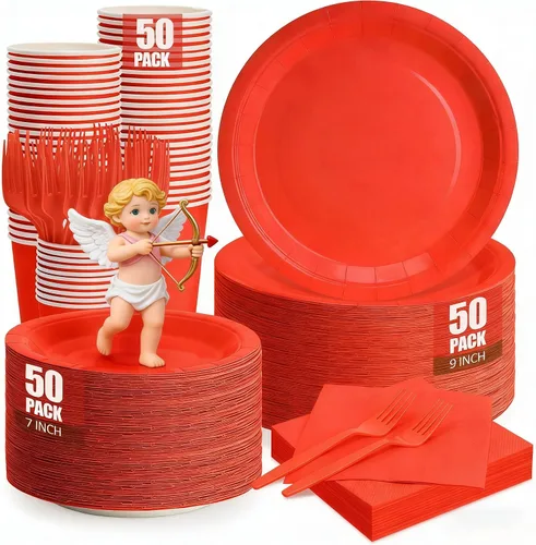 Vista 16 de Platos y servilletas de papel negro, platos desechables para fiestas, incluye platos de 7 y 9 pulgadas, tazas, servilletas, tenedores, suministros