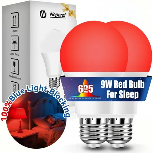 Vista 20 de Neporal Bombillas de Luz Roja de 625nm 3W para Dormir, Bombillas de Bloqueo 100% de Luz Azul para Promover la Melatonina, Bombilla LED A19