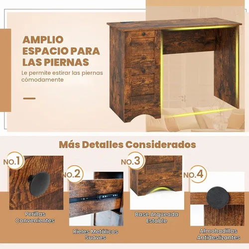 Vista 4 de GIANTEX - Escritorio para computadora con 2 cajones, escritorio de madera para oficina en casa de 43 pulgadas con estación de carga, escritorio