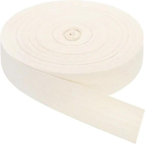 Vista 15 de uxcell Cinta de sarga, 1 cinta de tela de algodón de 11 yardas x 0.315 in, rollo de cinta de espiga para ropa, accesorios, bolsas (beige y blanco)