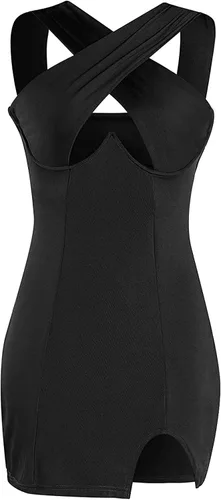 Vista 2 de LYANER Vestido corto sin mangas para mujer con corte halter y sexy para fiesta