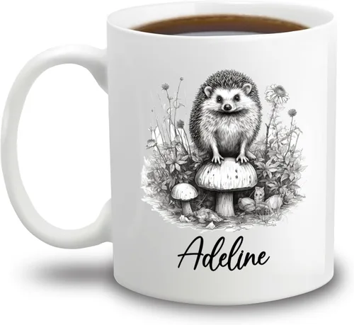 Vista 25 de Taza de café con nombre personalizado de oso de 11 y 15 onzas, taza de cerámica blanca con dibujo a lápiz de oso personalizado, regalo para niños