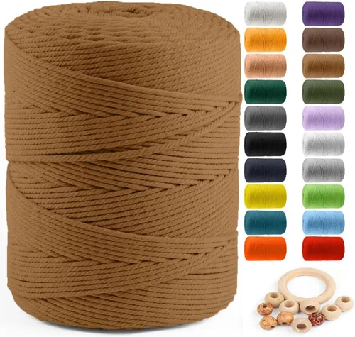 Vista 30 de ZUEXT Cordón de algodón para macramé de 4 mm x 500 m, ZUEXT Cordones trenzados naturales hechos a mano en verde manzana de 4 hebras, cuerda de lana