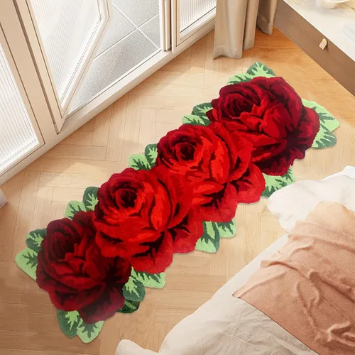 Vista 18 de Alfombrilla Abreeze con 4 rosas, alfombrillas con diseño de flores azul, hecha a mano, antideslizante (no se desliza), alfombrilla moderna, de puede