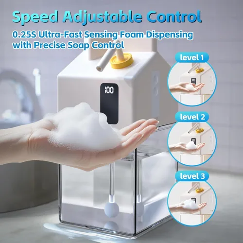 Vista 3 de Dispensador automático de jabón espumoso sin contacto, dispensador inteligente de jabón para platos de manos recargable por USB para fregadero