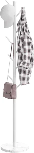 Vista 10 de ELYKEN - Perchero independiente con base de mármol natural, soporte de metal con 10 ganchos, árbol de abrigos con 3 tamaños ajustables para bolsos