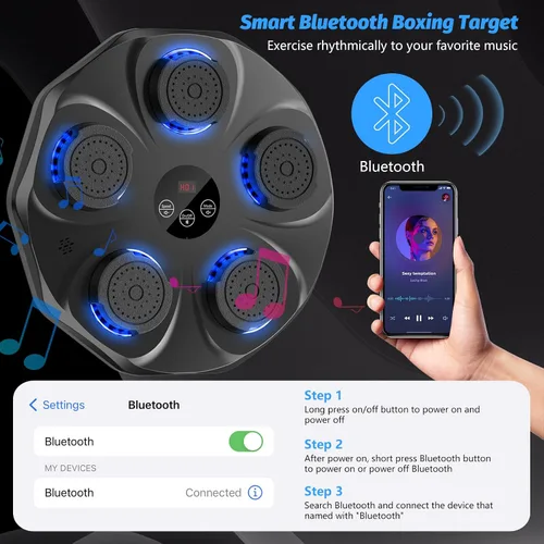 Vista 5 de TGLLM Music Boxing Machine, Interactive Punching Trainer with Boxing Gloves, Large Size Wall Mounted Electronic Boxing Target for Adult Kids, 9