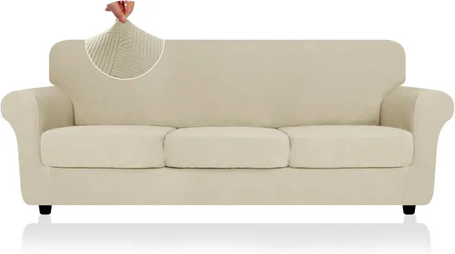 Vista 44 de ZNSAYOTX 2026 Funda de silla a rayas de 2 piezas (79 cm - 117 cm), funda de sillón elástica gruesa con banda elástica antideslizante y lazos