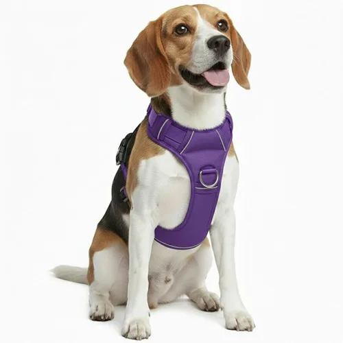 Vista 8 de Arnés sin tirones para perro, con 2 clips para correa, chaleco Oxford reflectante ajustable para mascotas con asa de fácil control para perros Negro