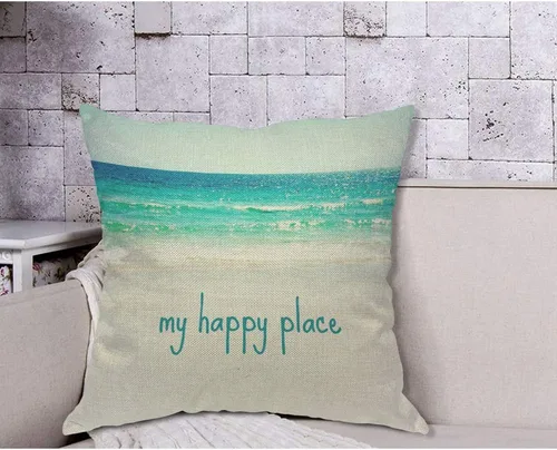 Vista 4 de AOYEGO My Happy Place - Funda de almohada con purpurina de playa, océano, olas de mar, verano, arena, cielo, naturaleza, bahía, con purpurina, 18 x